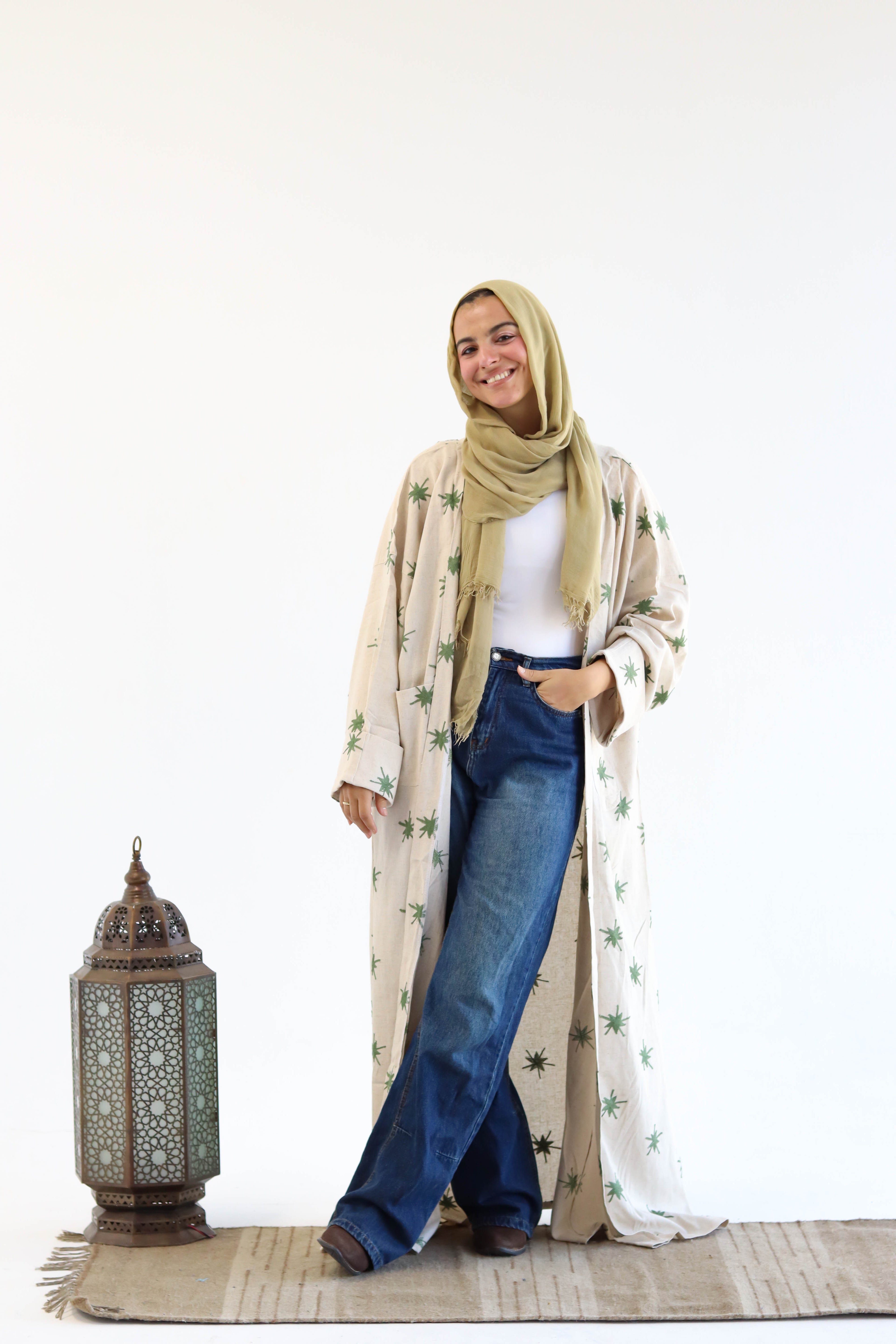 Stars Linen Kaftan in Green