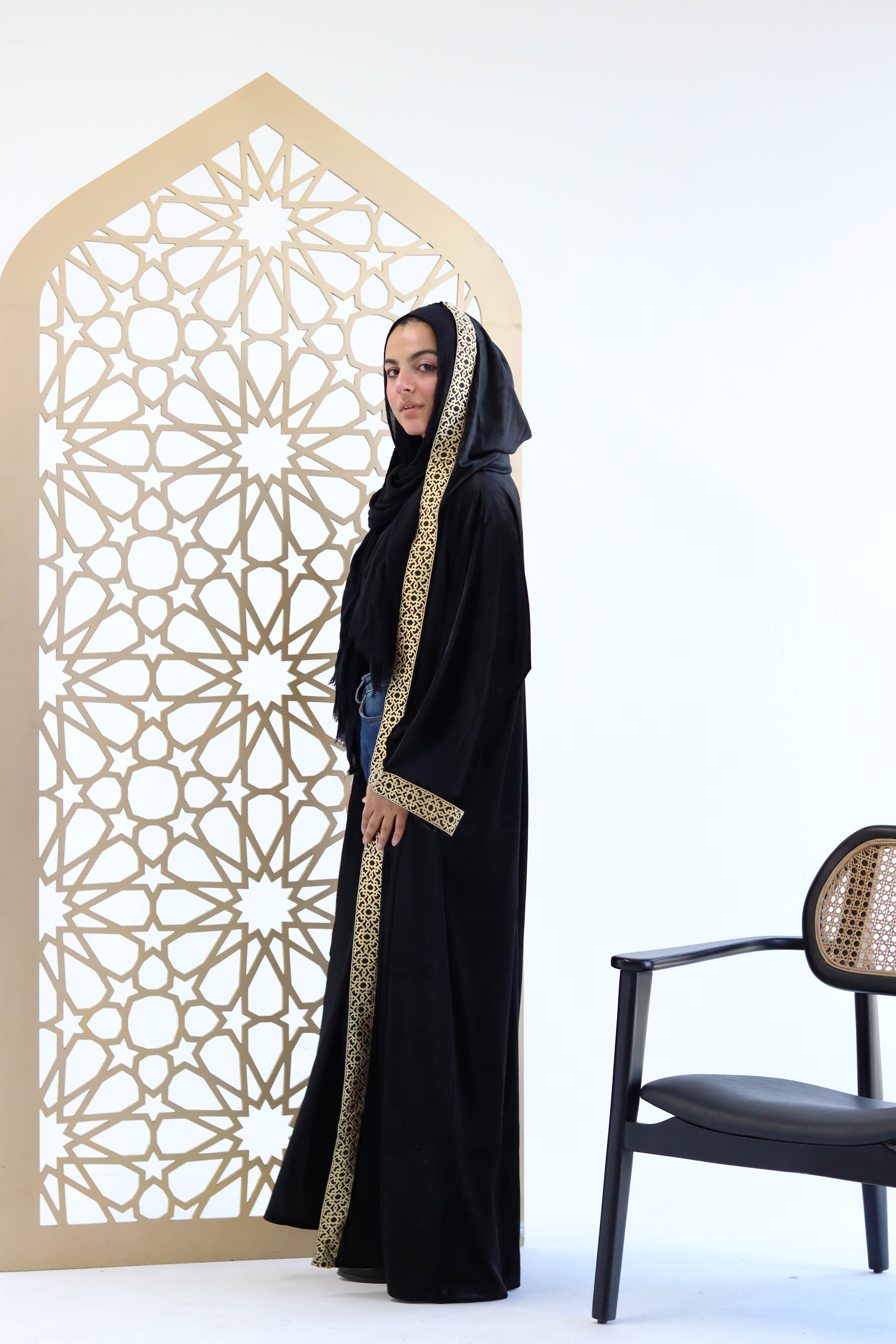 Velvet Kaftan in Black with cap
