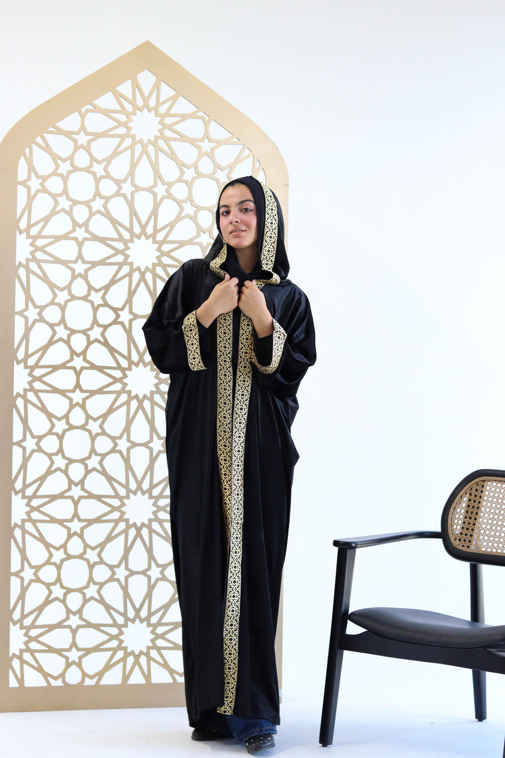 Velvet Kaftan in Black with cap