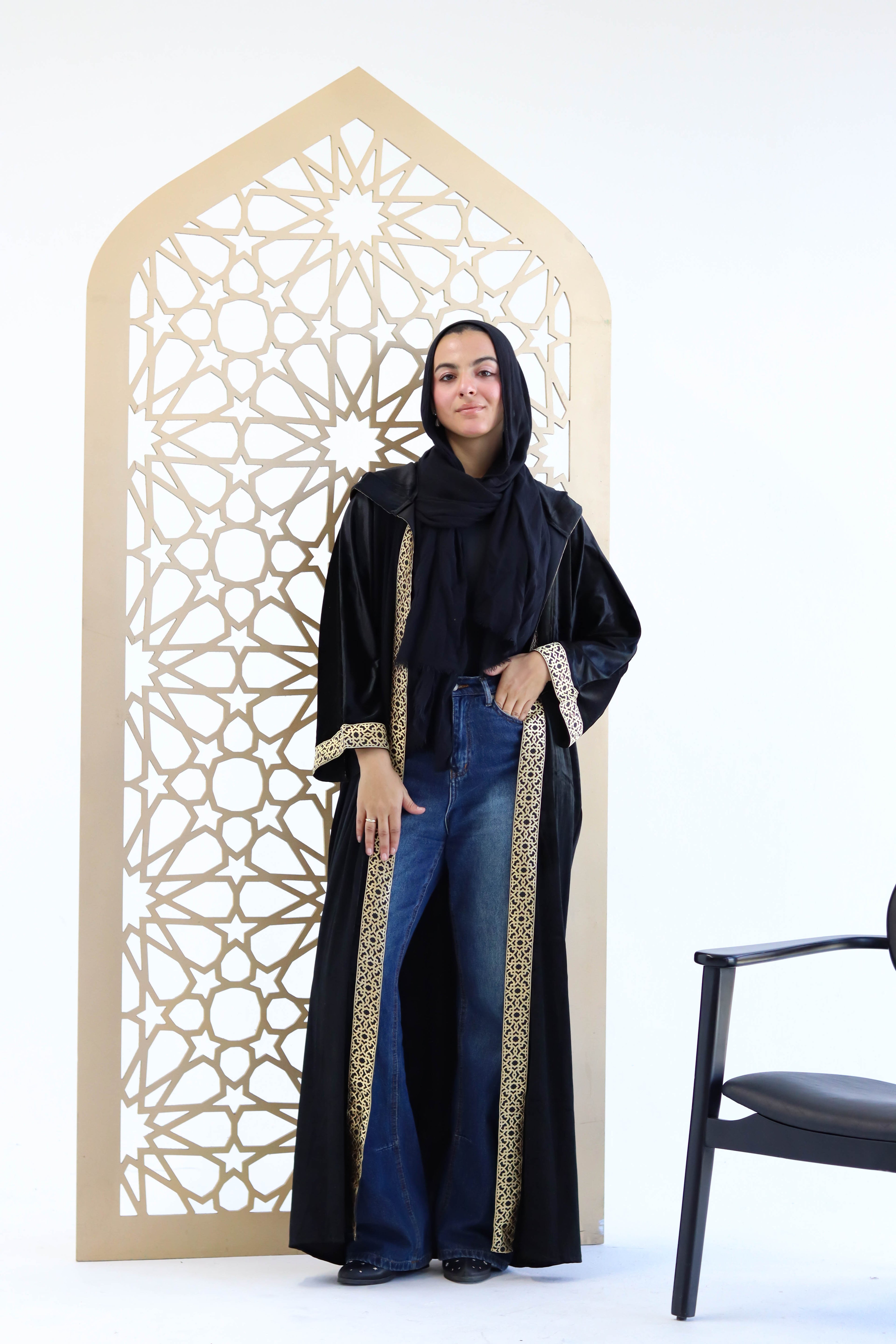 Velvet Kaftan in Black with cap