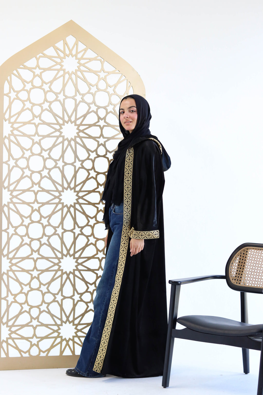 Velvet Kaftan in Black with cap