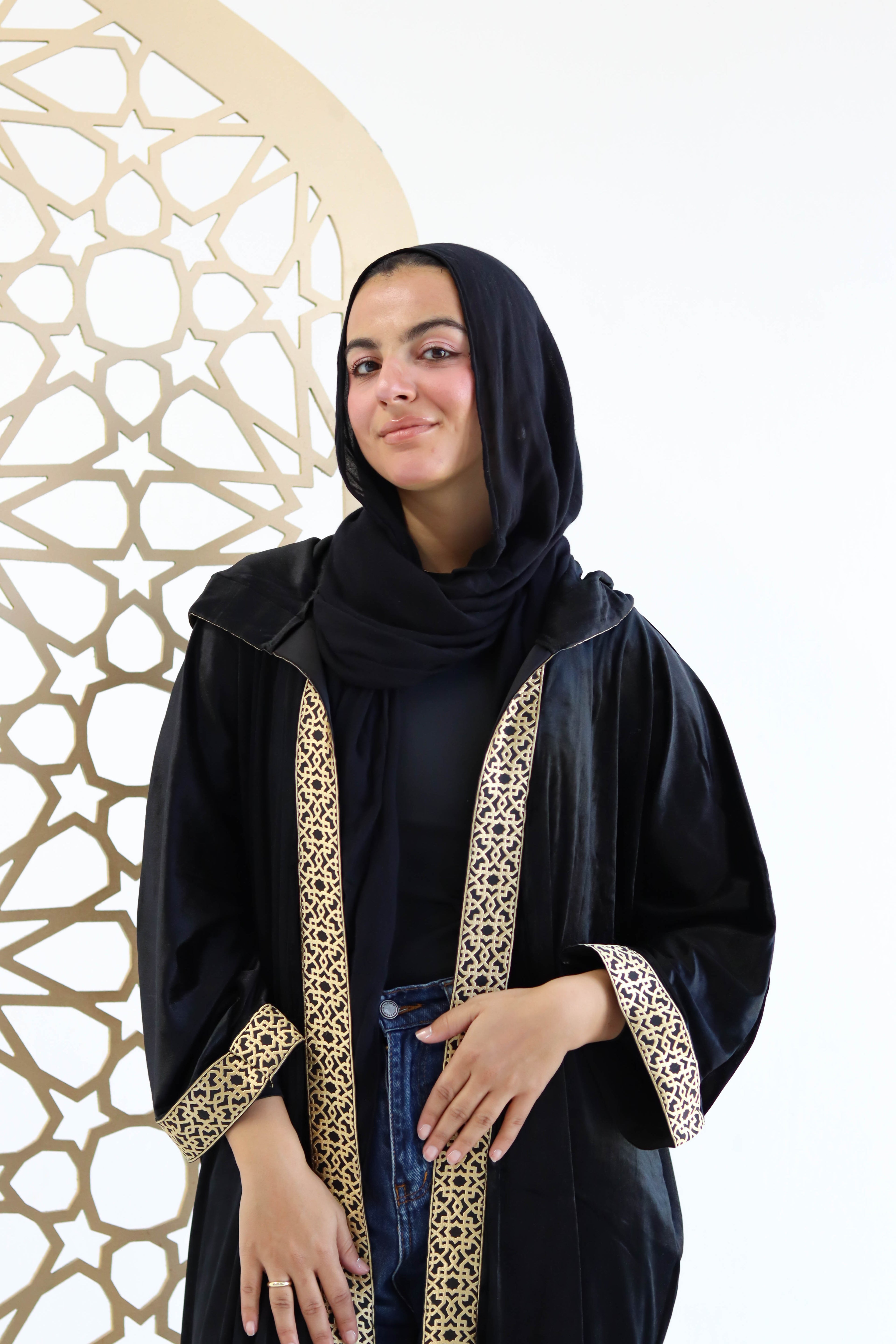 Velvet Kaftan in Black with cap