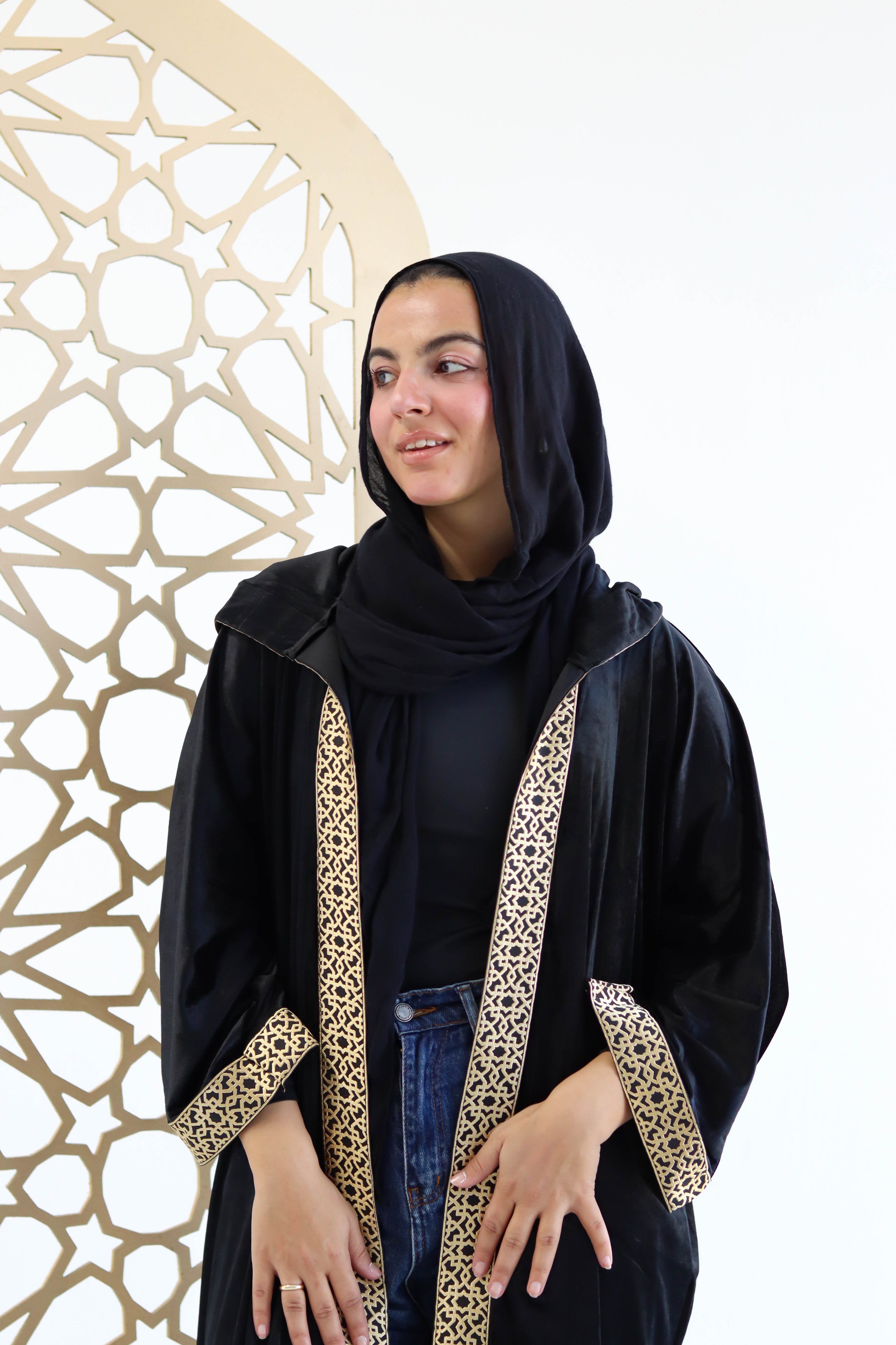 Velvet Kaftan in Black with cap