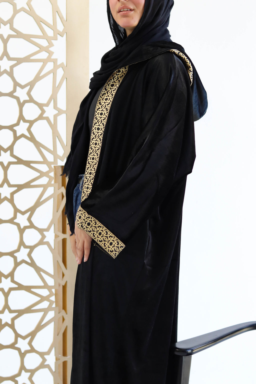 Velvet Kaftan in Black with cap