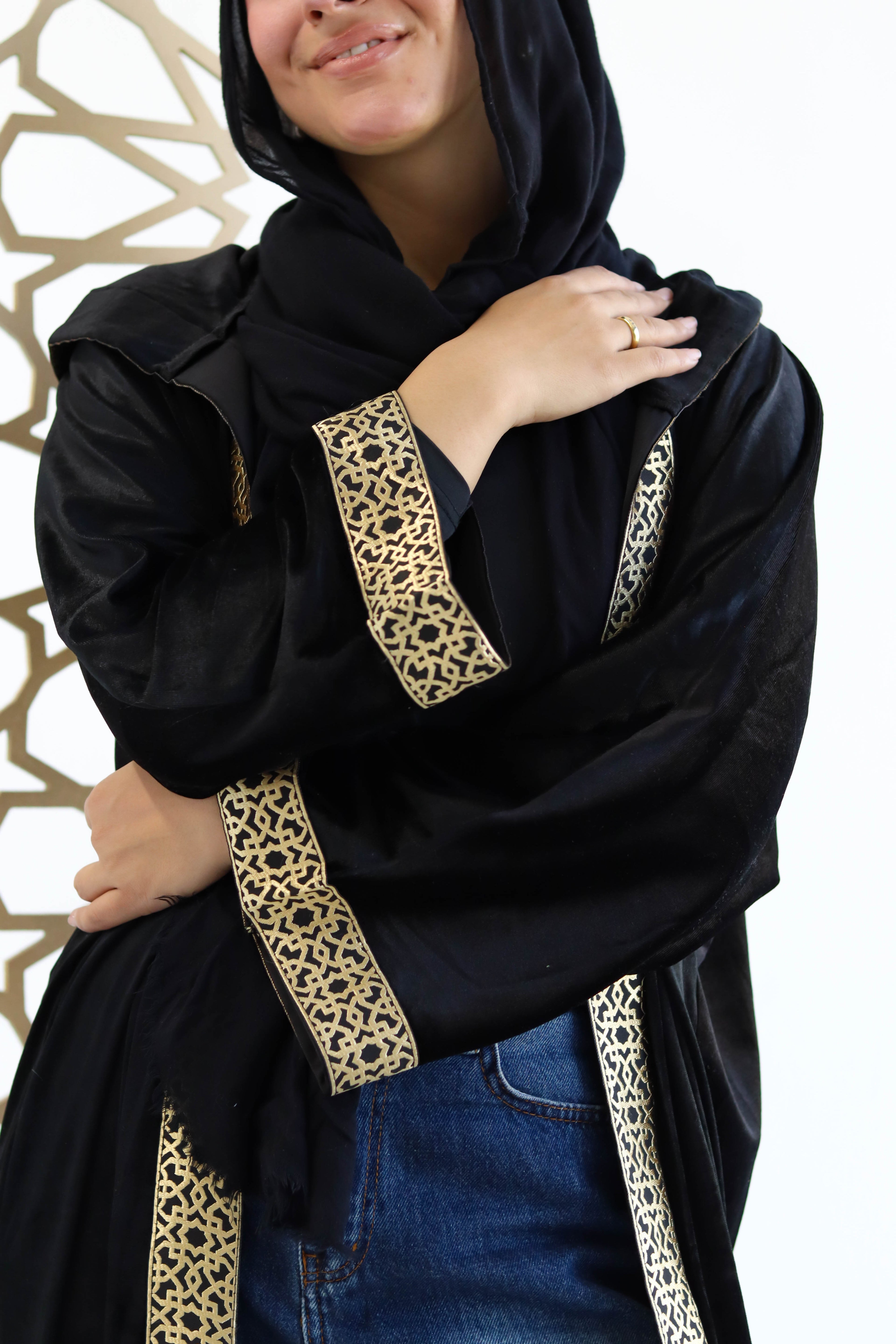 Velvet Kaftan in Black with cap