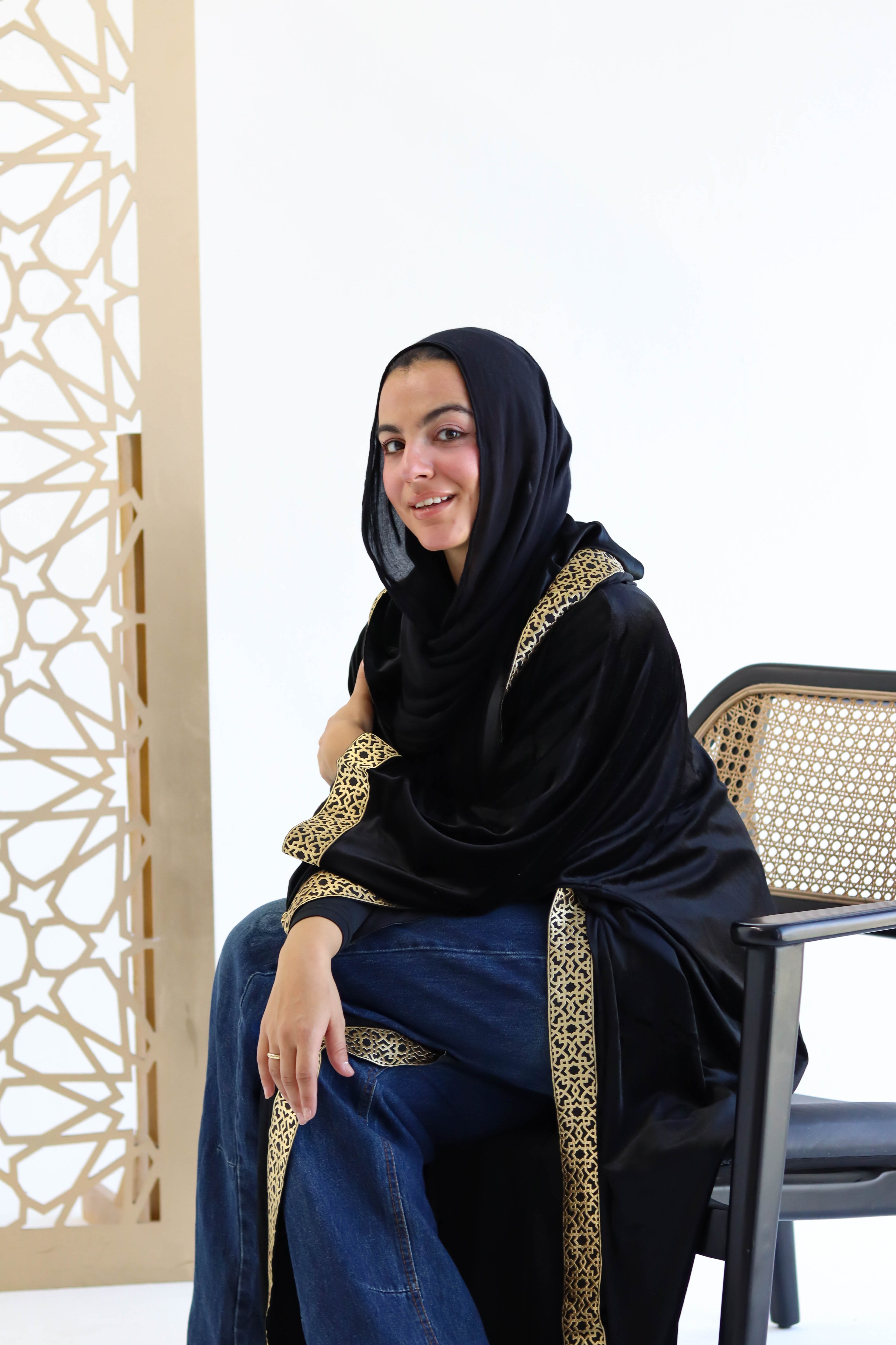 Velvet Kaftan in Black with cap