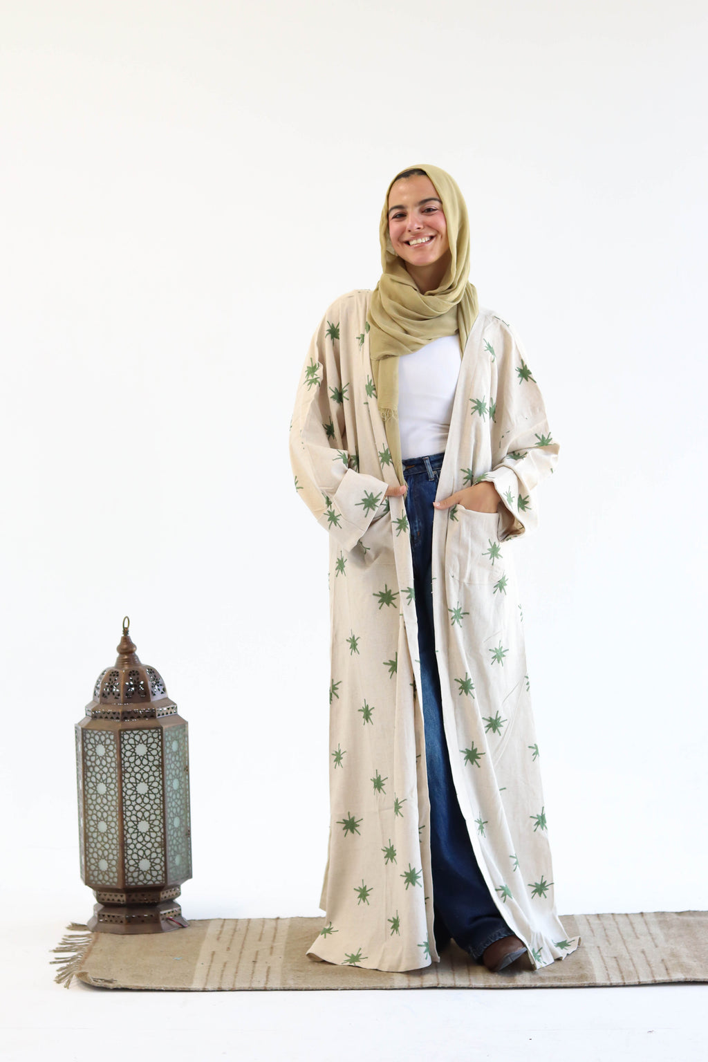 Stars Linen Kaftan in Green