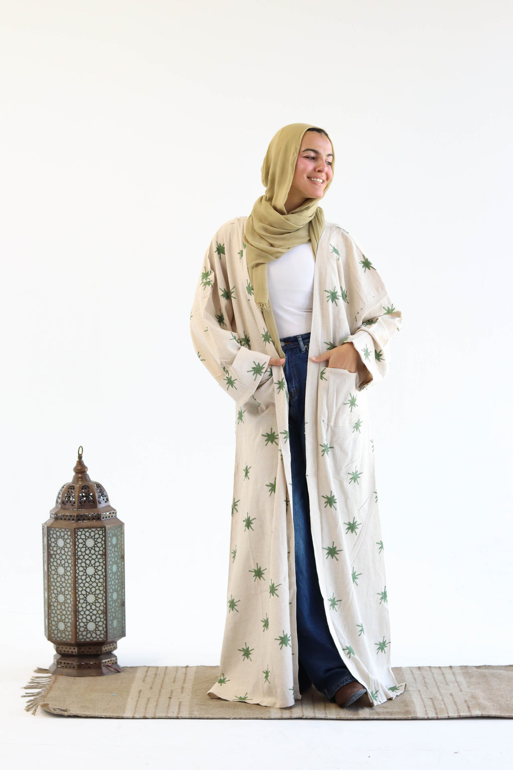 Stars Linen Kaftan in Green