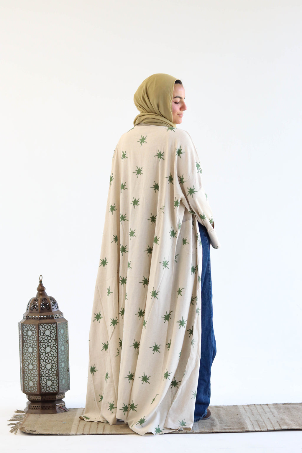 Stars Linen Kaftan in Green