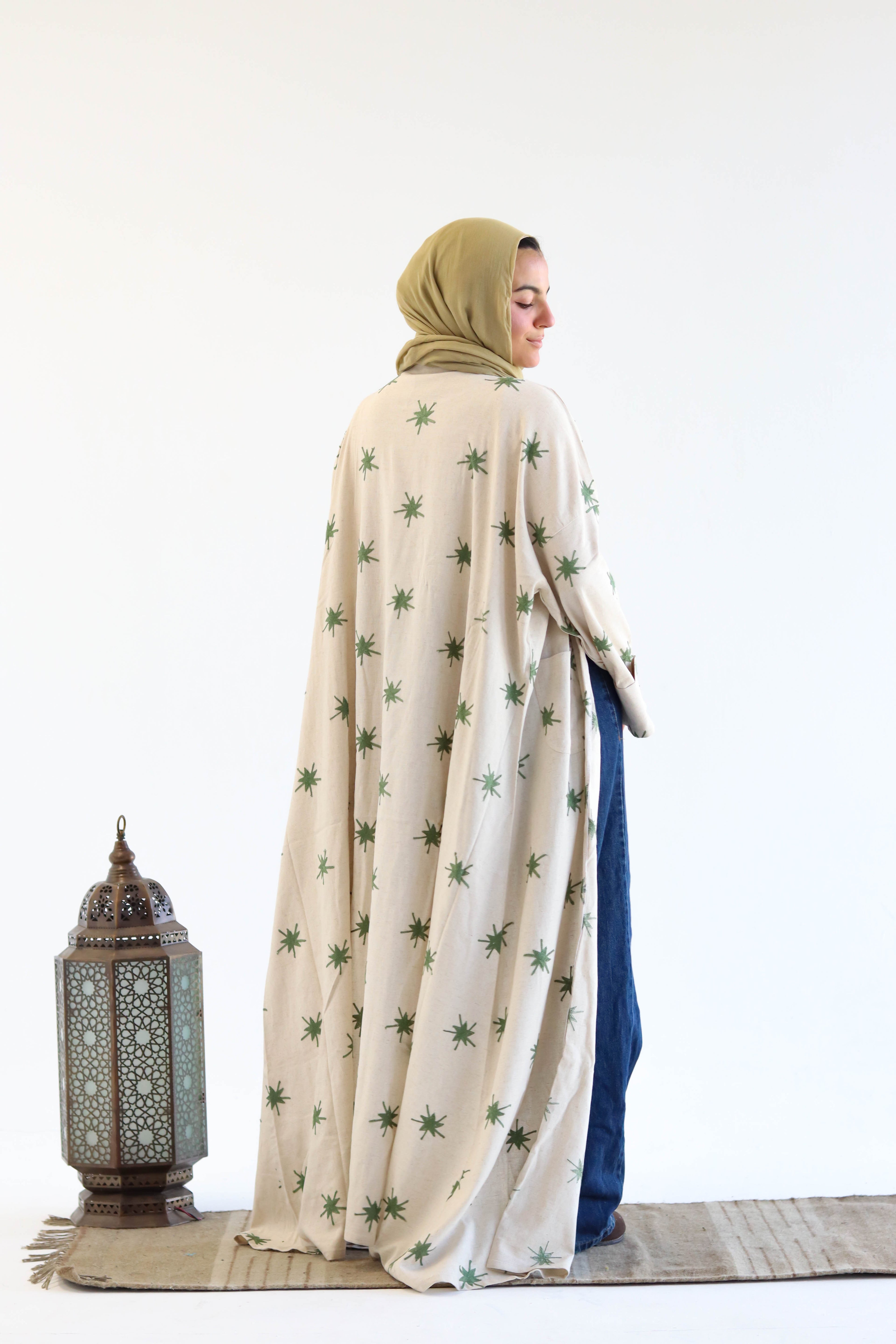 Stars Linen Kaftan in Green
