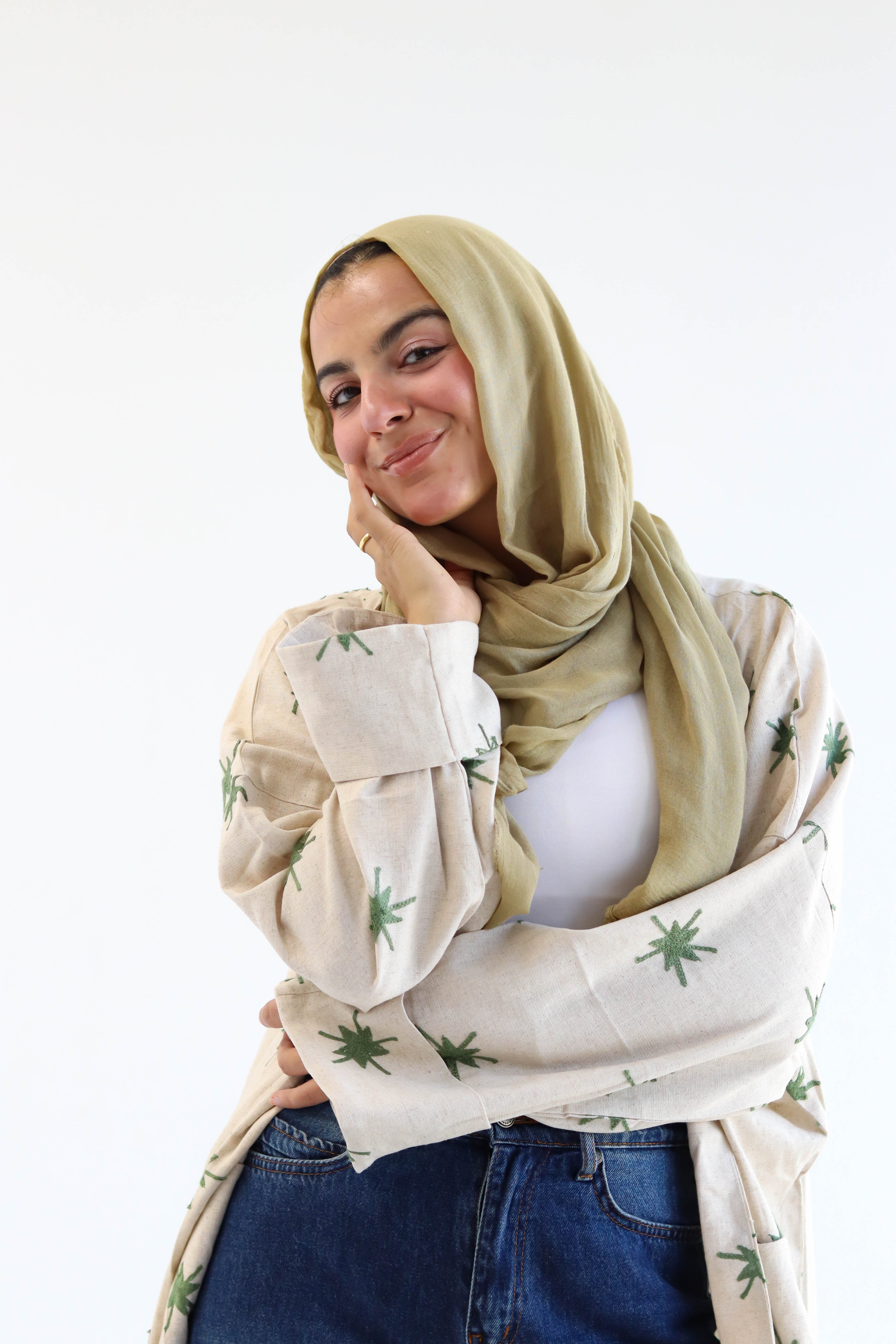 Stars Linen Kaftan in Green