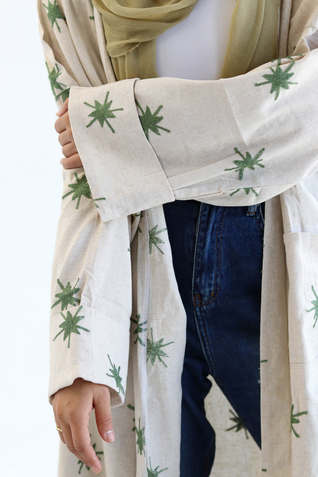 Stars Linen Kaftan in Green