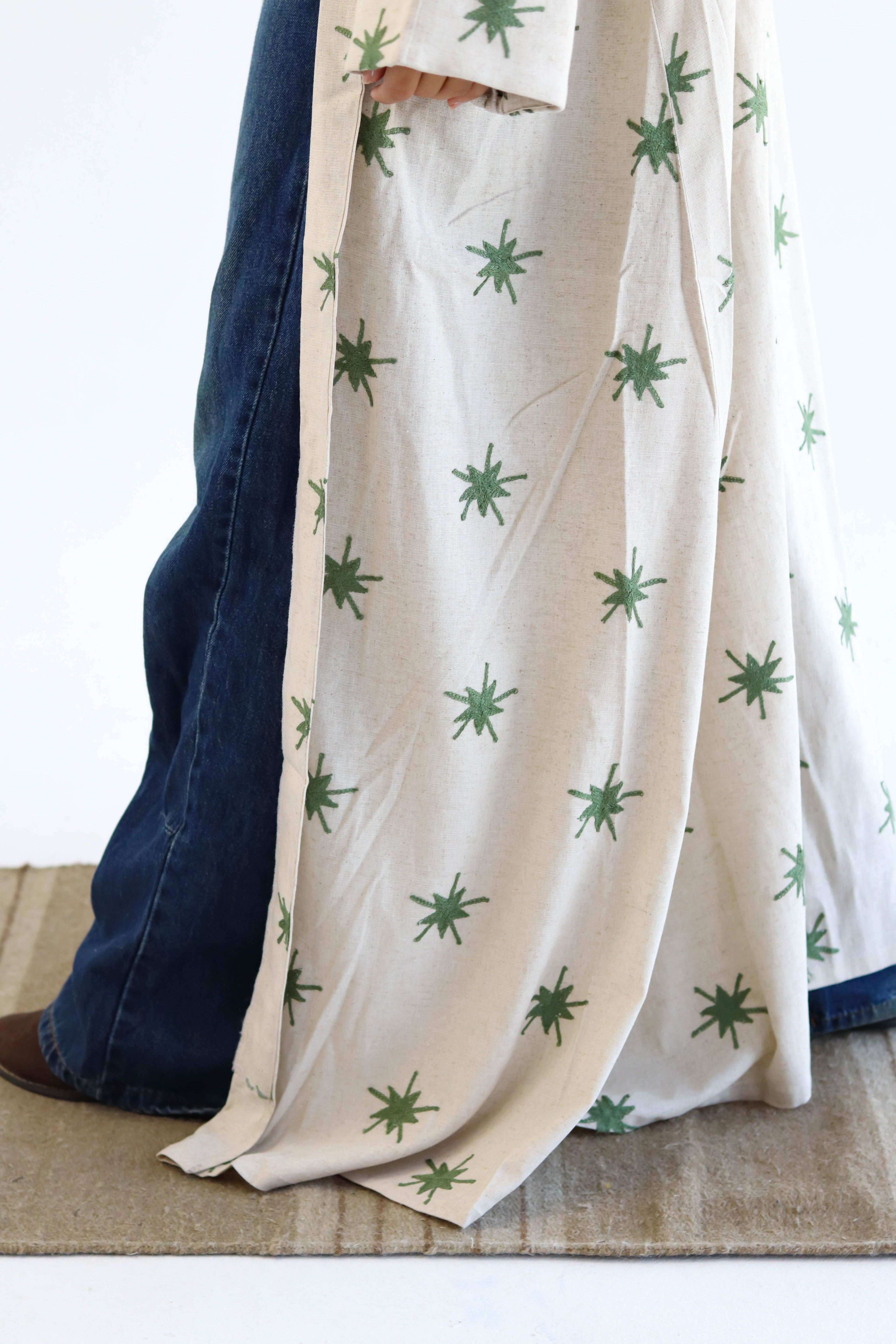 Stars Linen Kaftan in Green