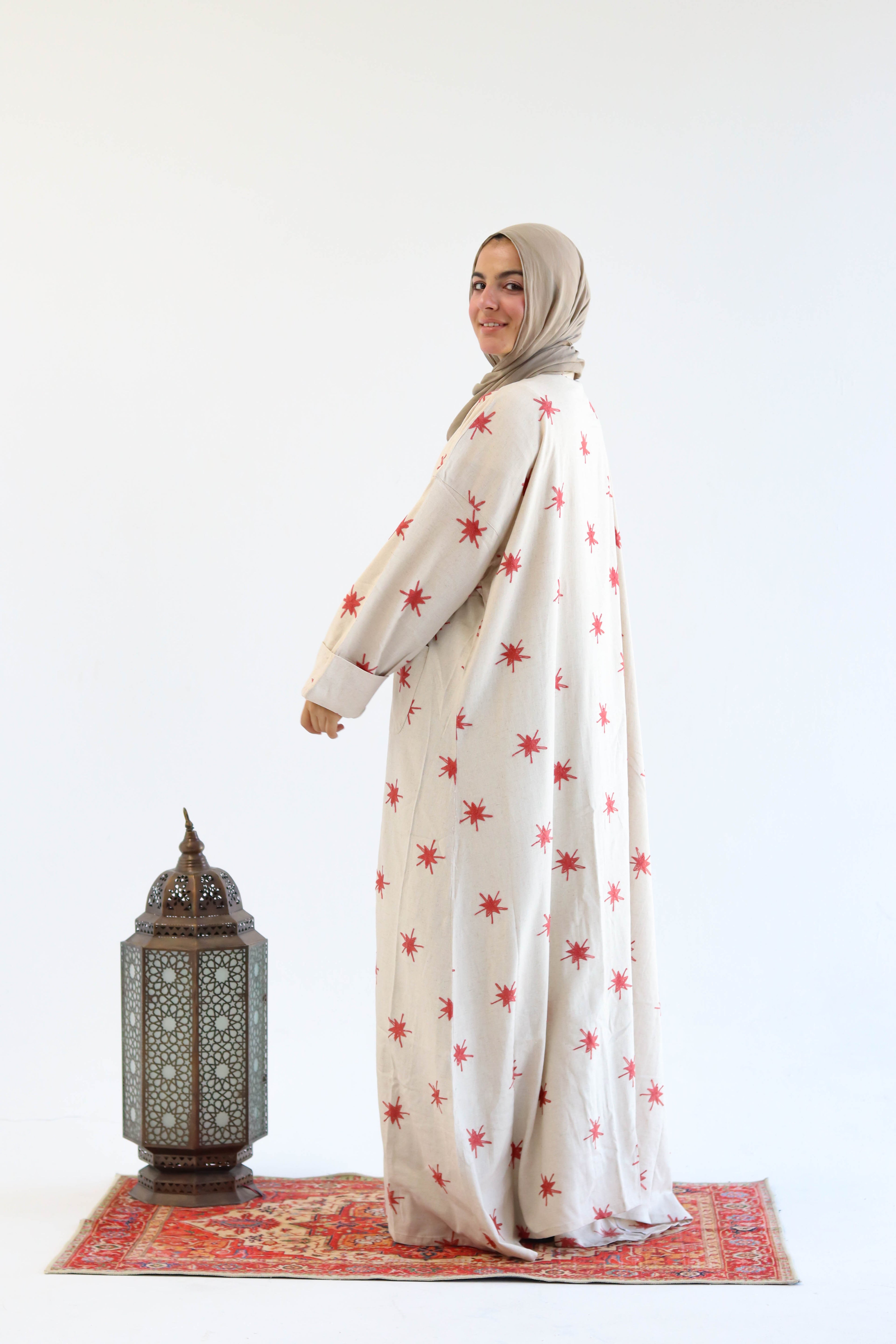 Stars Linen Kaftan in Tanned Pink