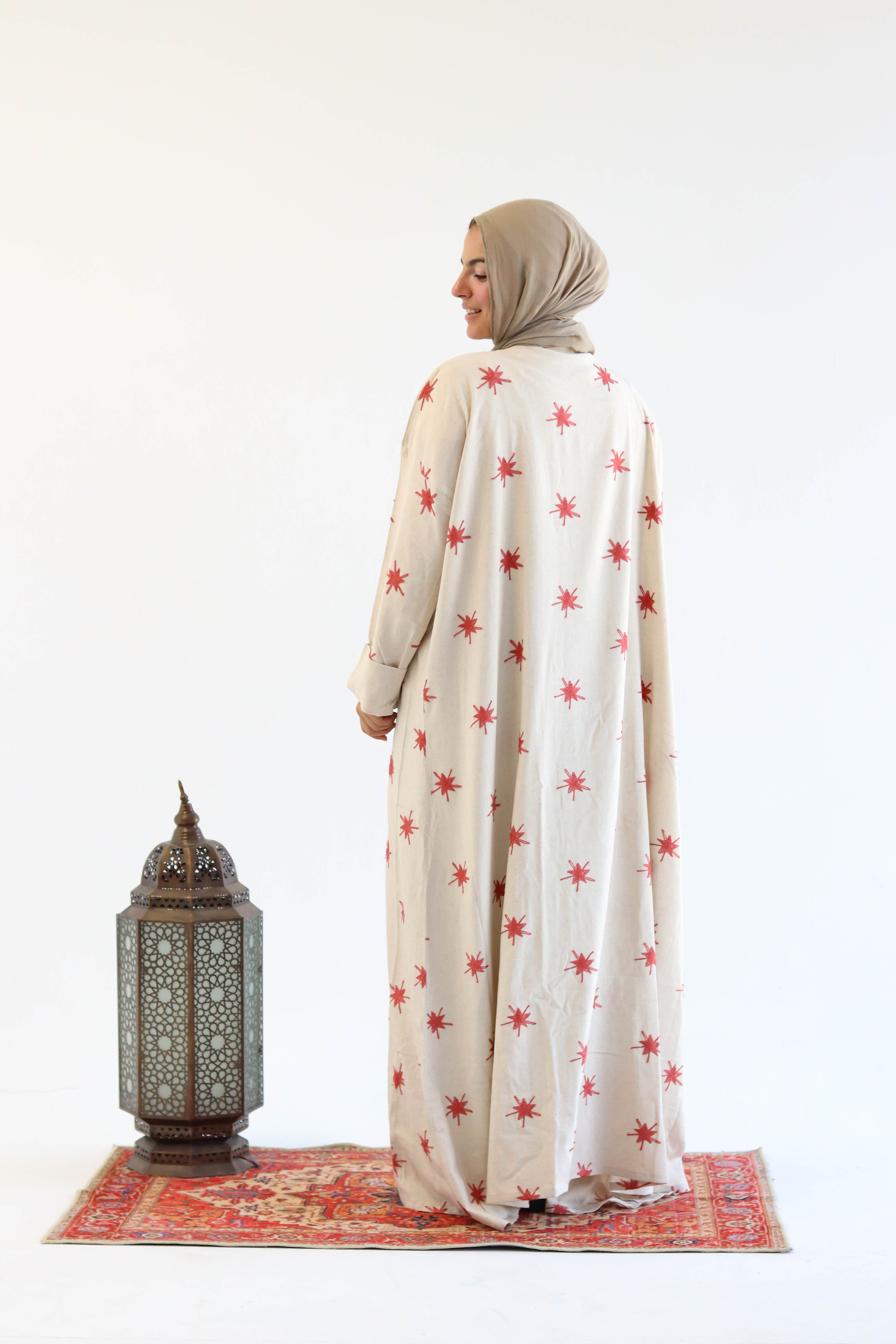 Stars Linen Kaftan in Tanned Pink