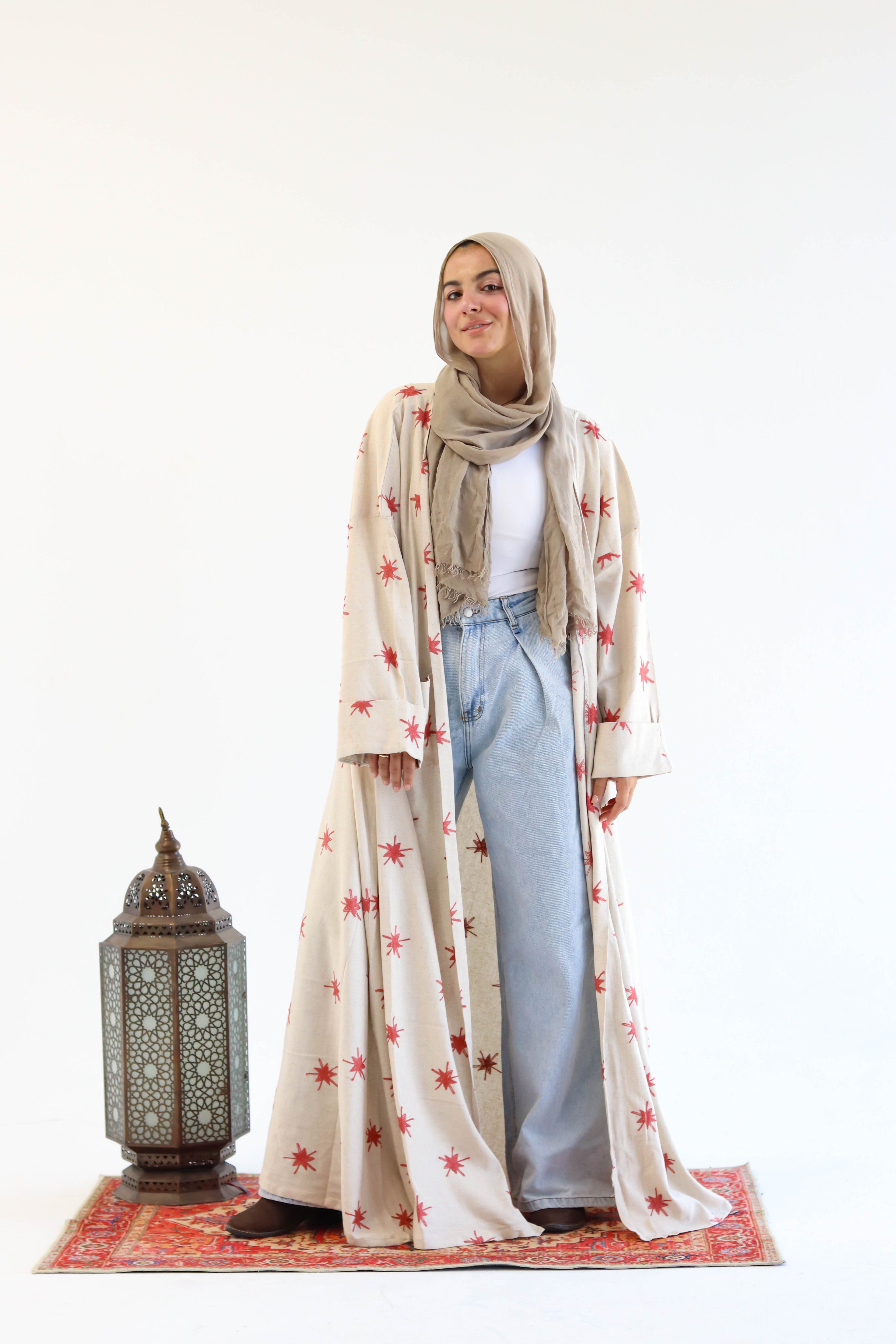 Stars Linen Kaftan in Tanned Pink