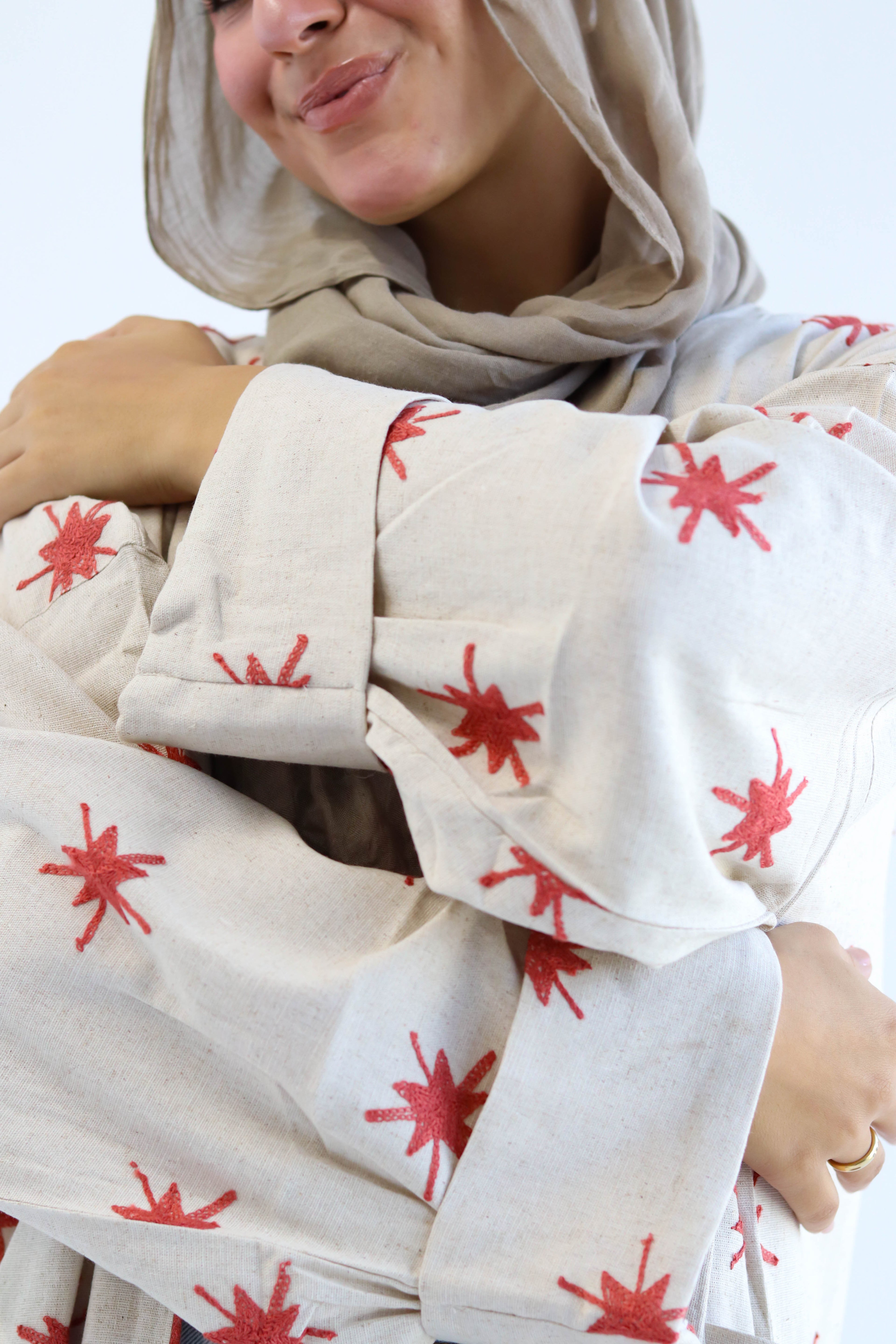 Stars Linen Kaftan in Tanned Pink