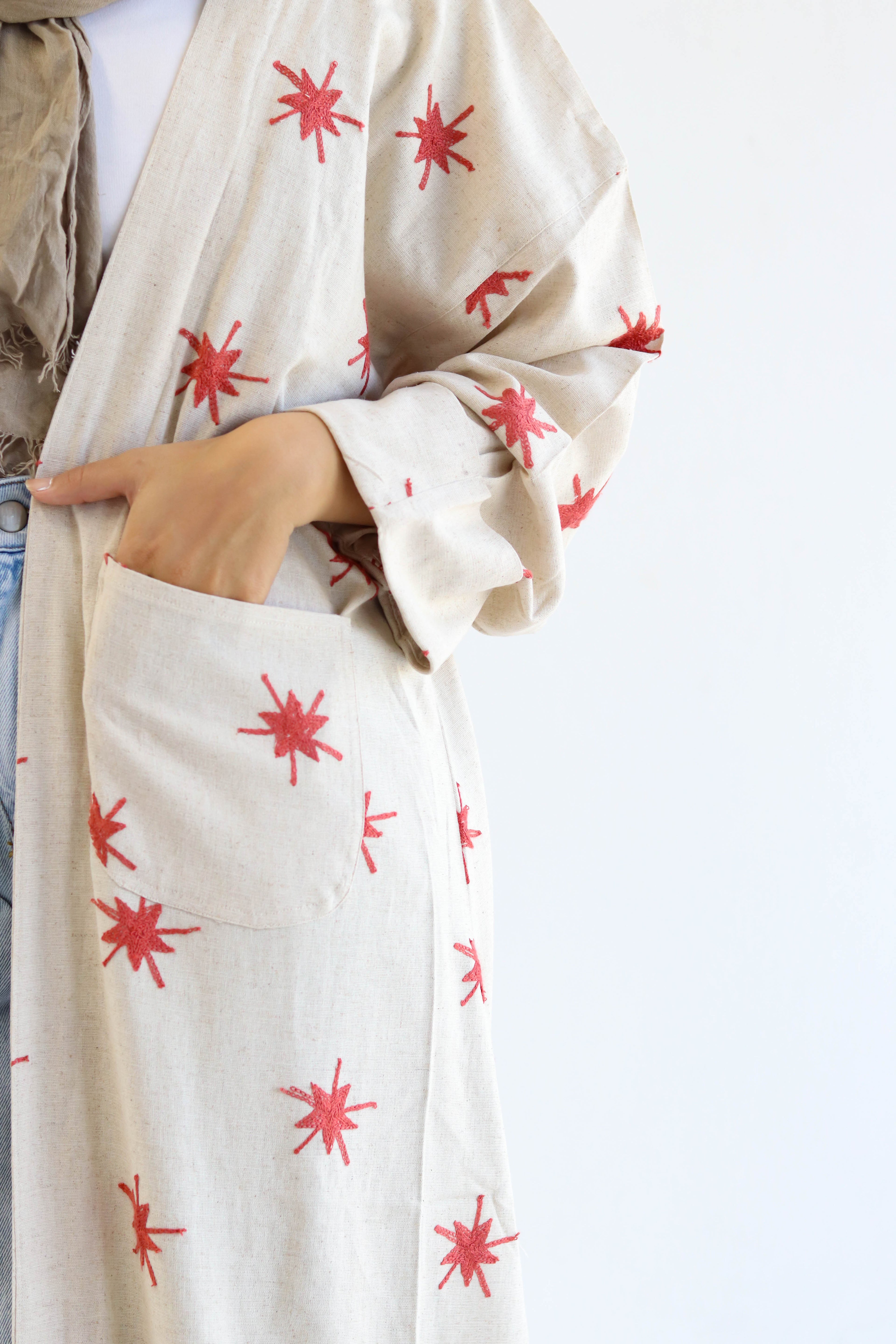 Stars Linen Kaftan in Tanned Pink