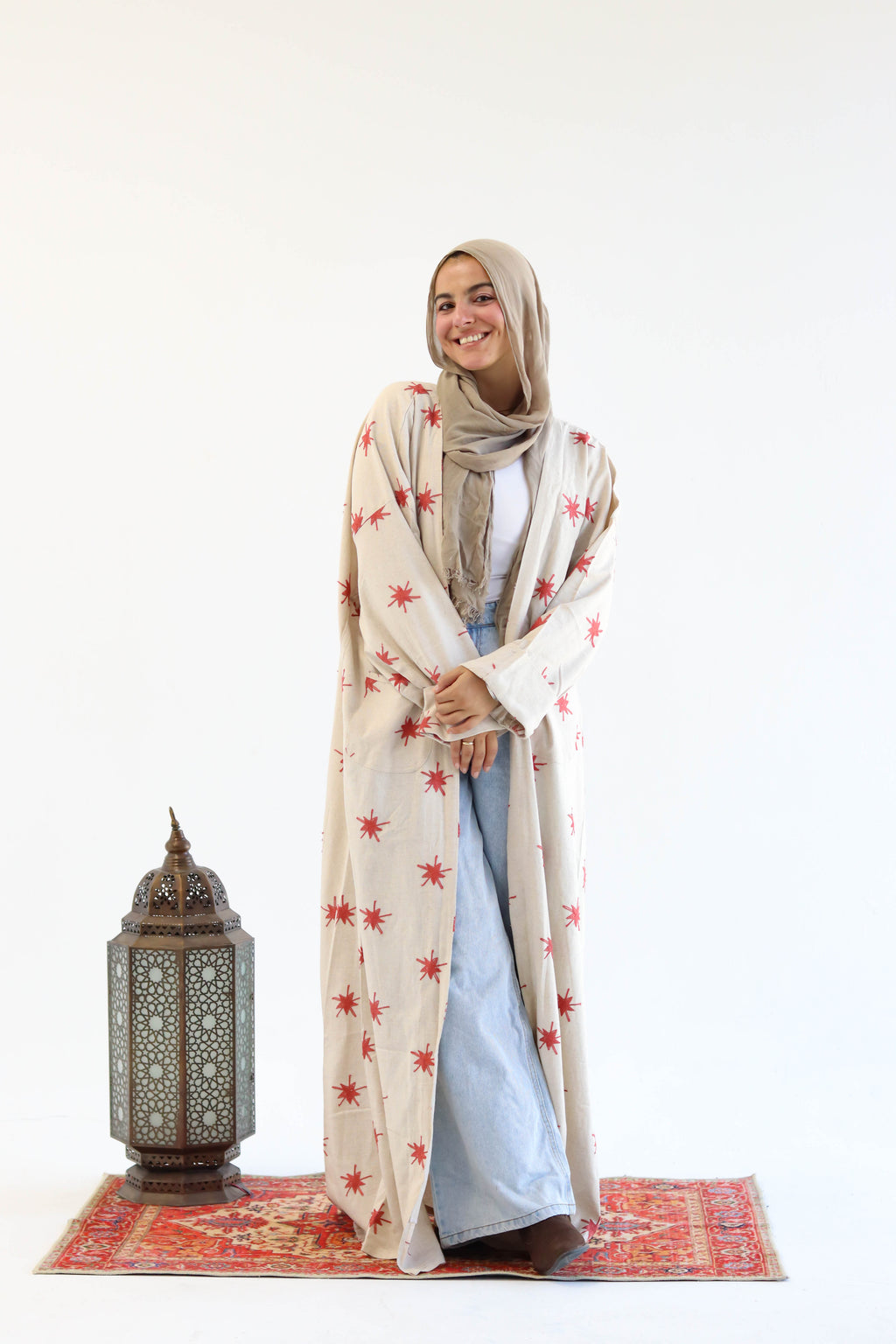 Stars Linen Kaftan in Tanned Pink