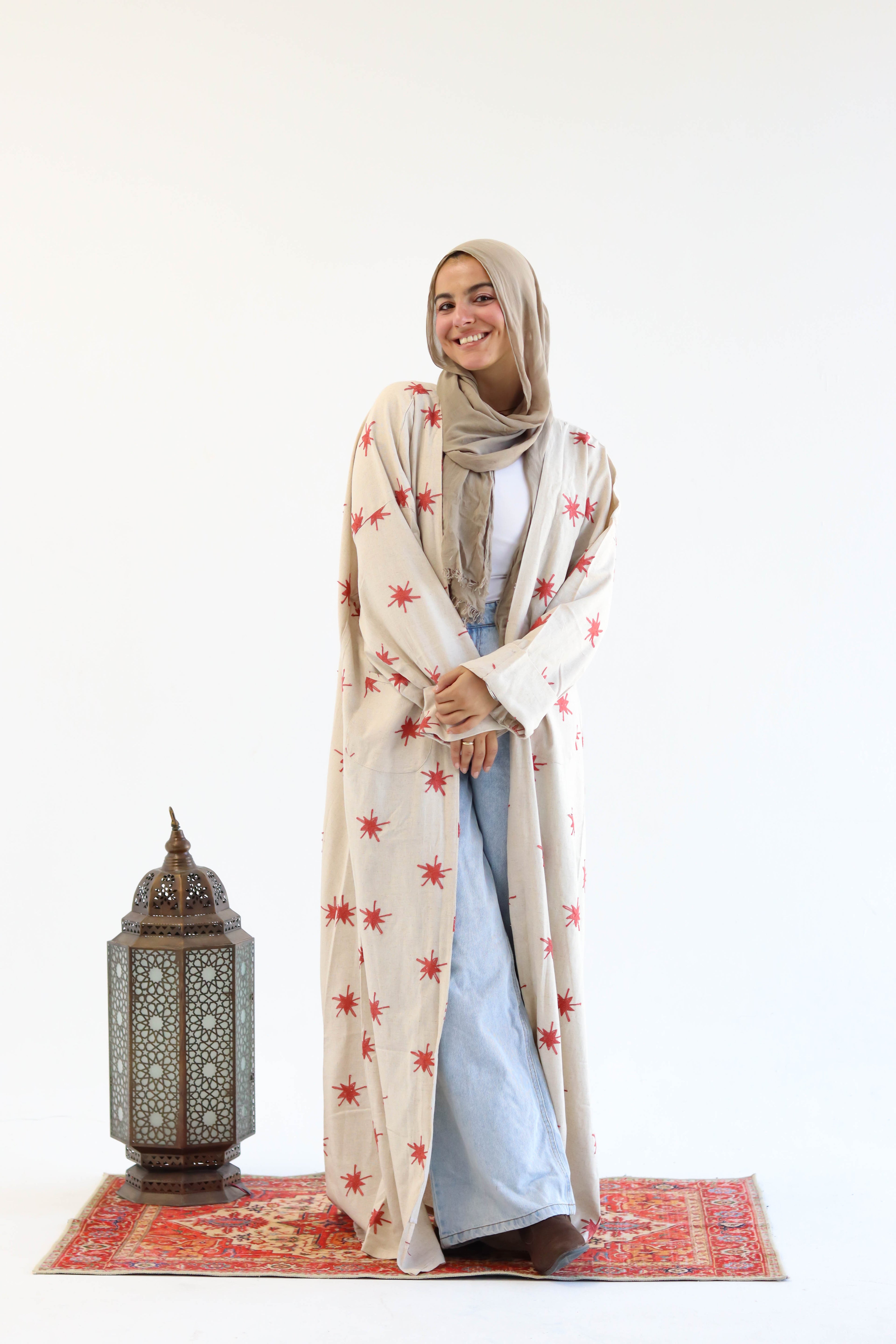 Stars Linen Kaftan in Tanned Pink