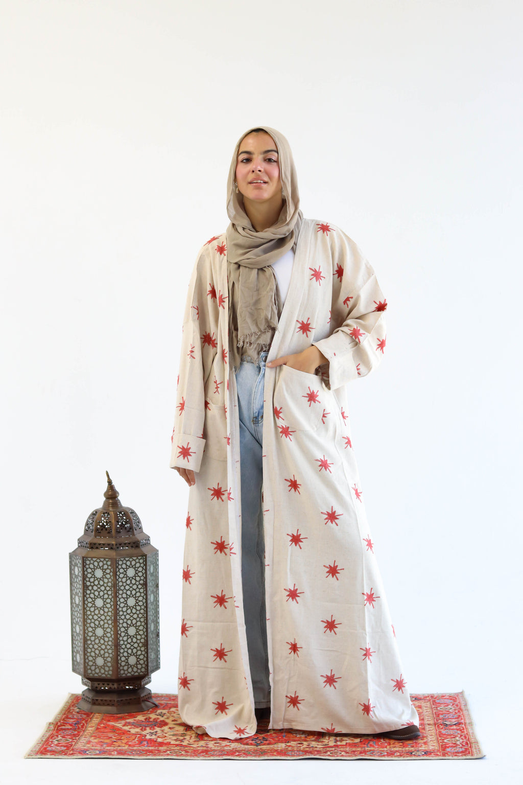 Stars Linen Kaftan in Tanned Pink