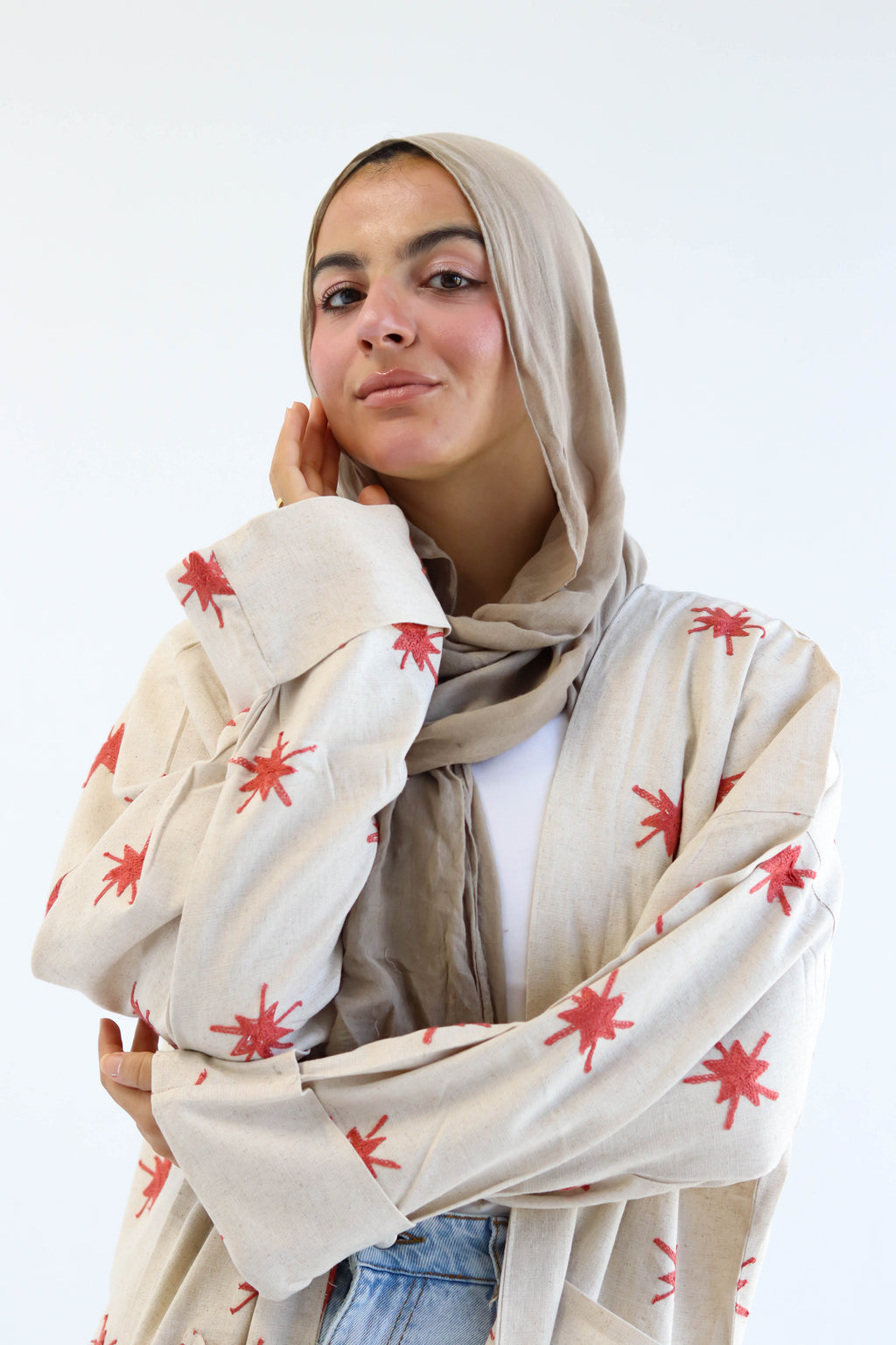 Stars Linen Kaftan in Tanned Pink