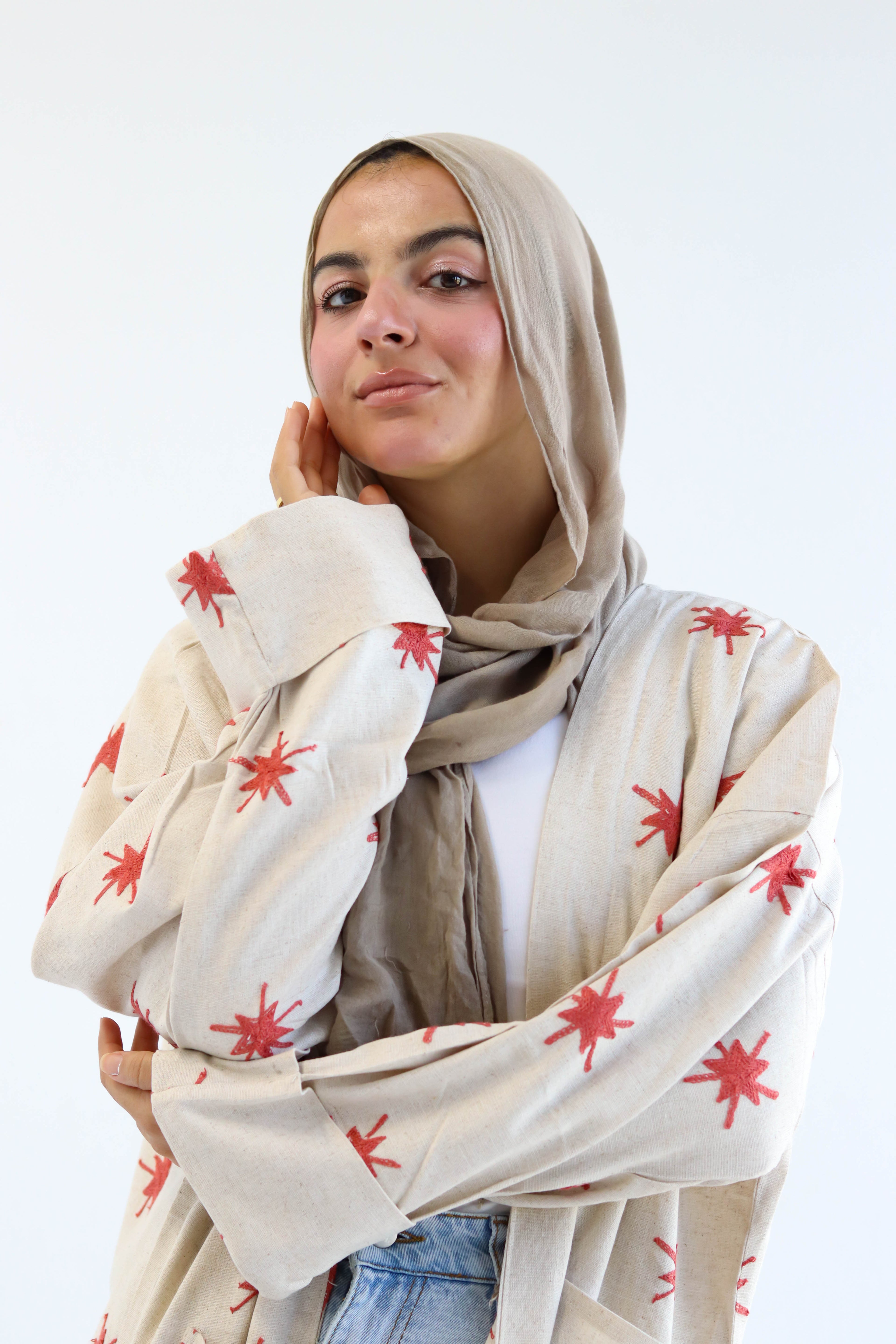 Stars Linen Kaftan in Tanned Pink
