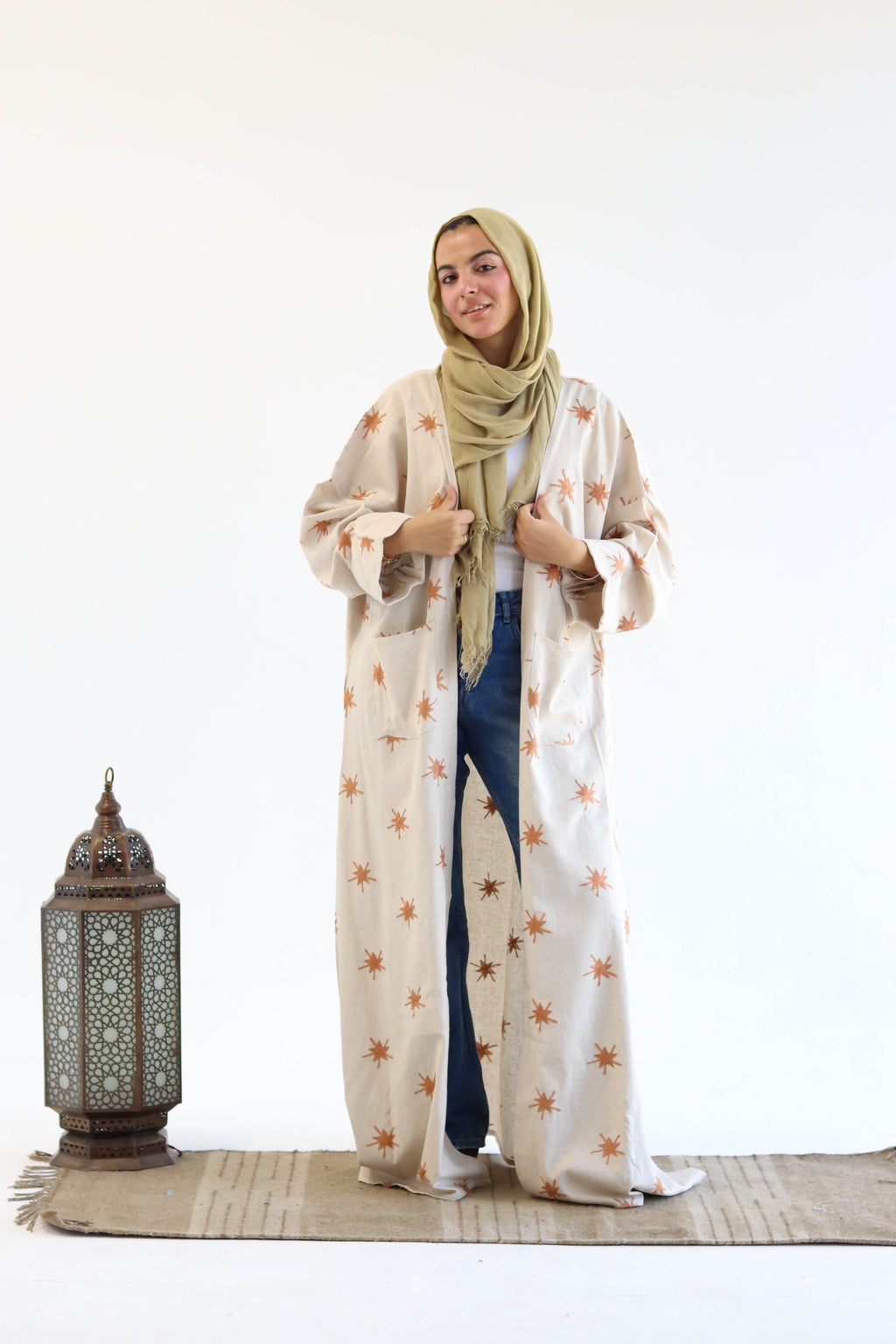 Stars Linen Kaftan in Orange