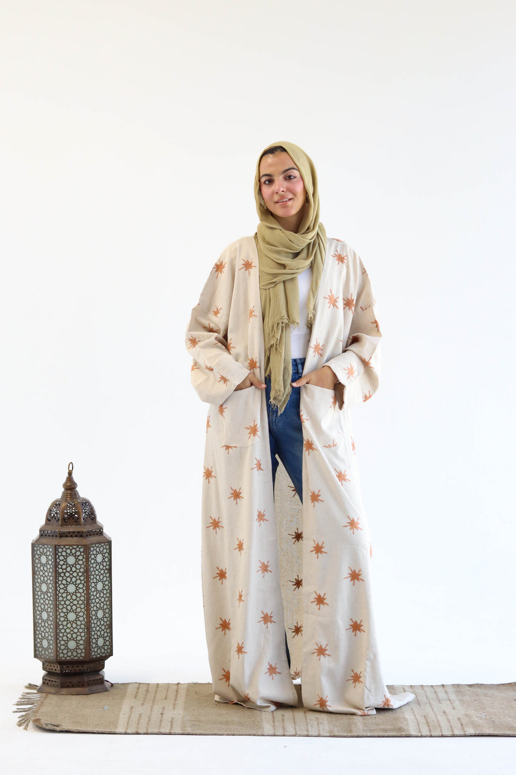 Stars Linen Kaftan in Orange