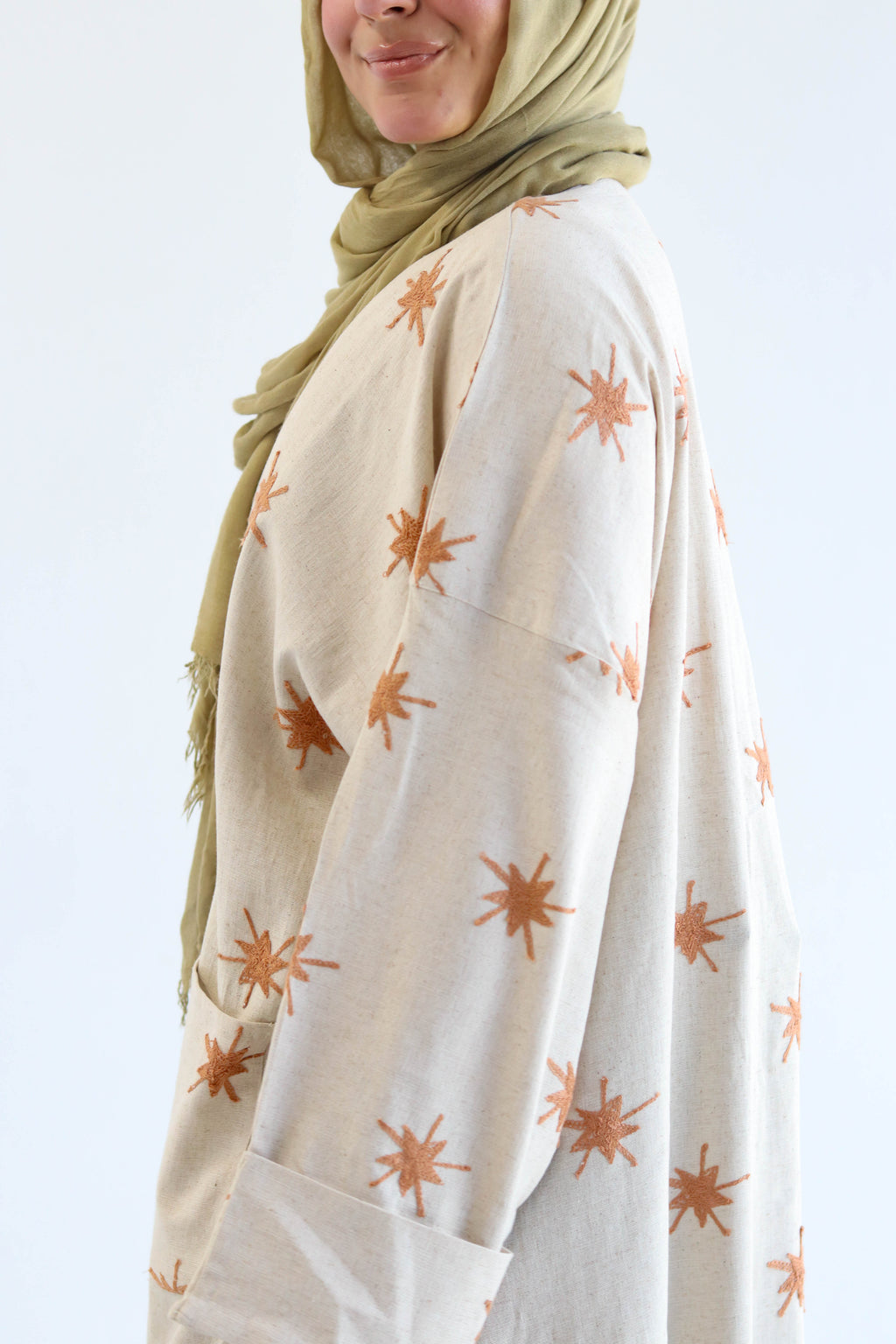 Stars Linen Kaftan in Orange
