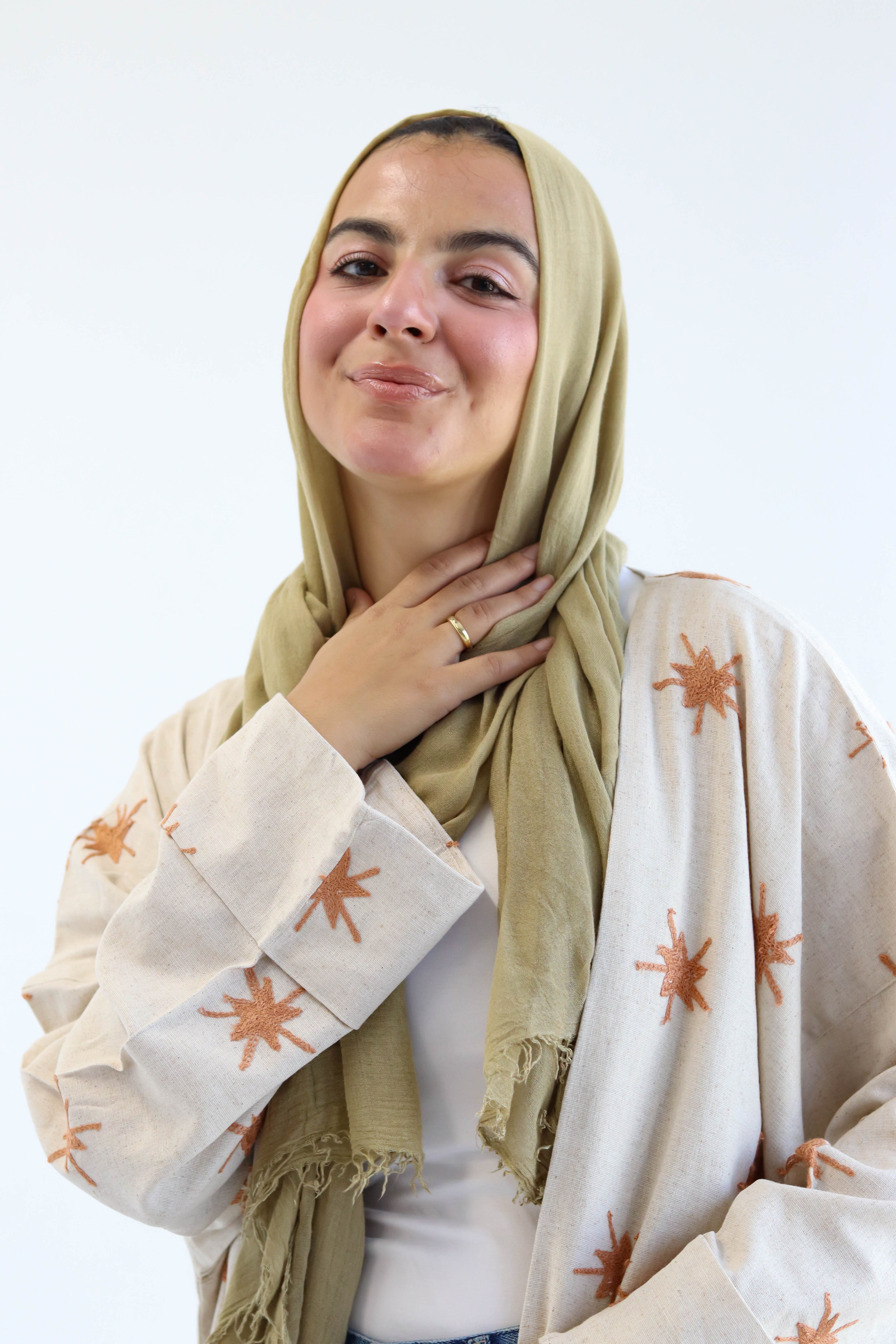 Stars Linen Kaftan in Orange