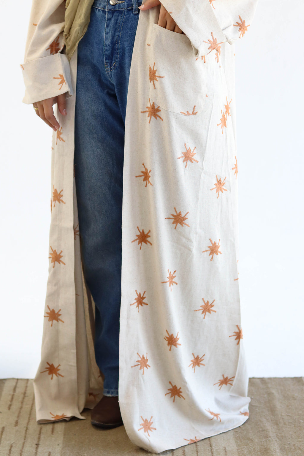 Stars Linen Kaftan in Orange