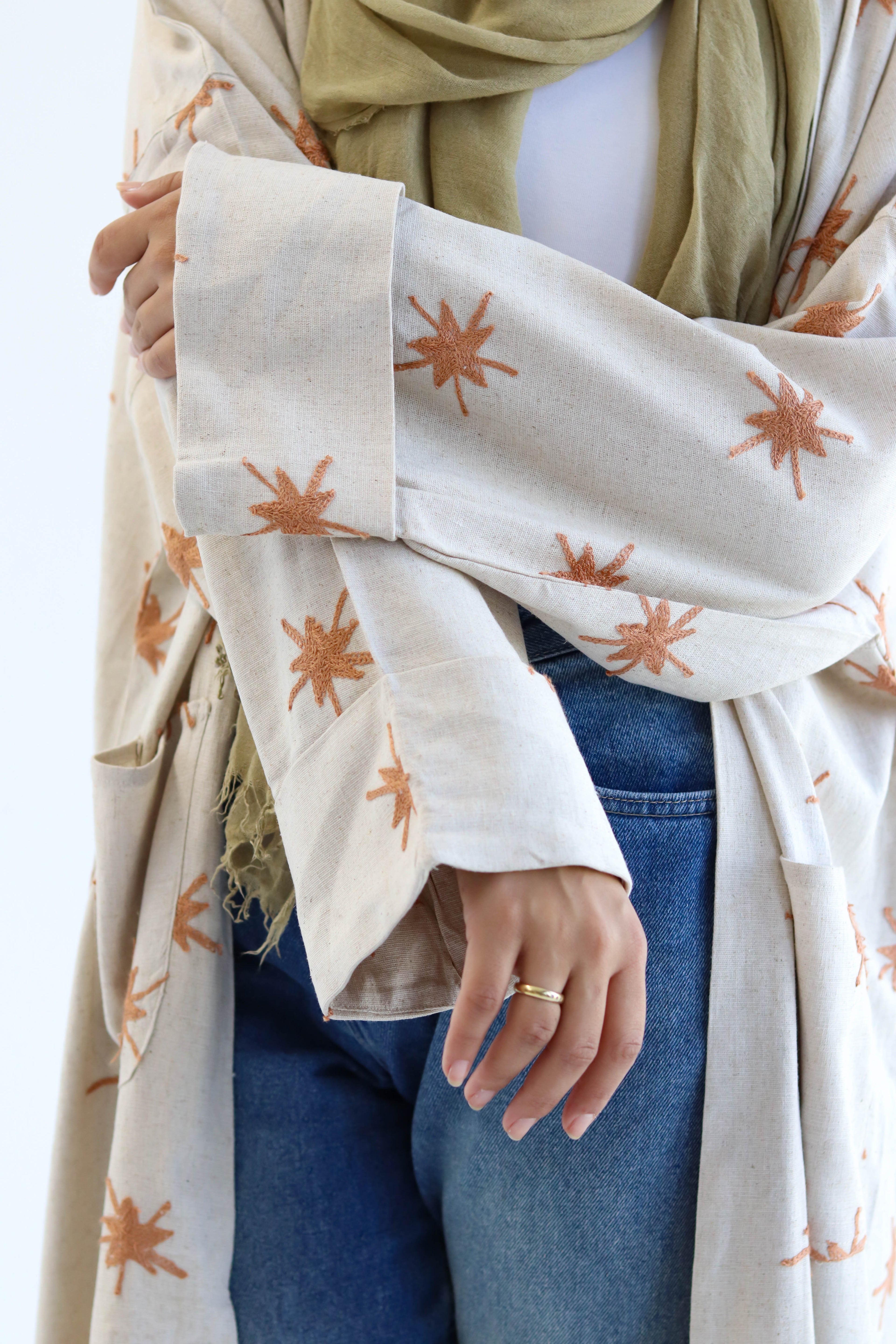 Stars Linen Kaftan in Orange